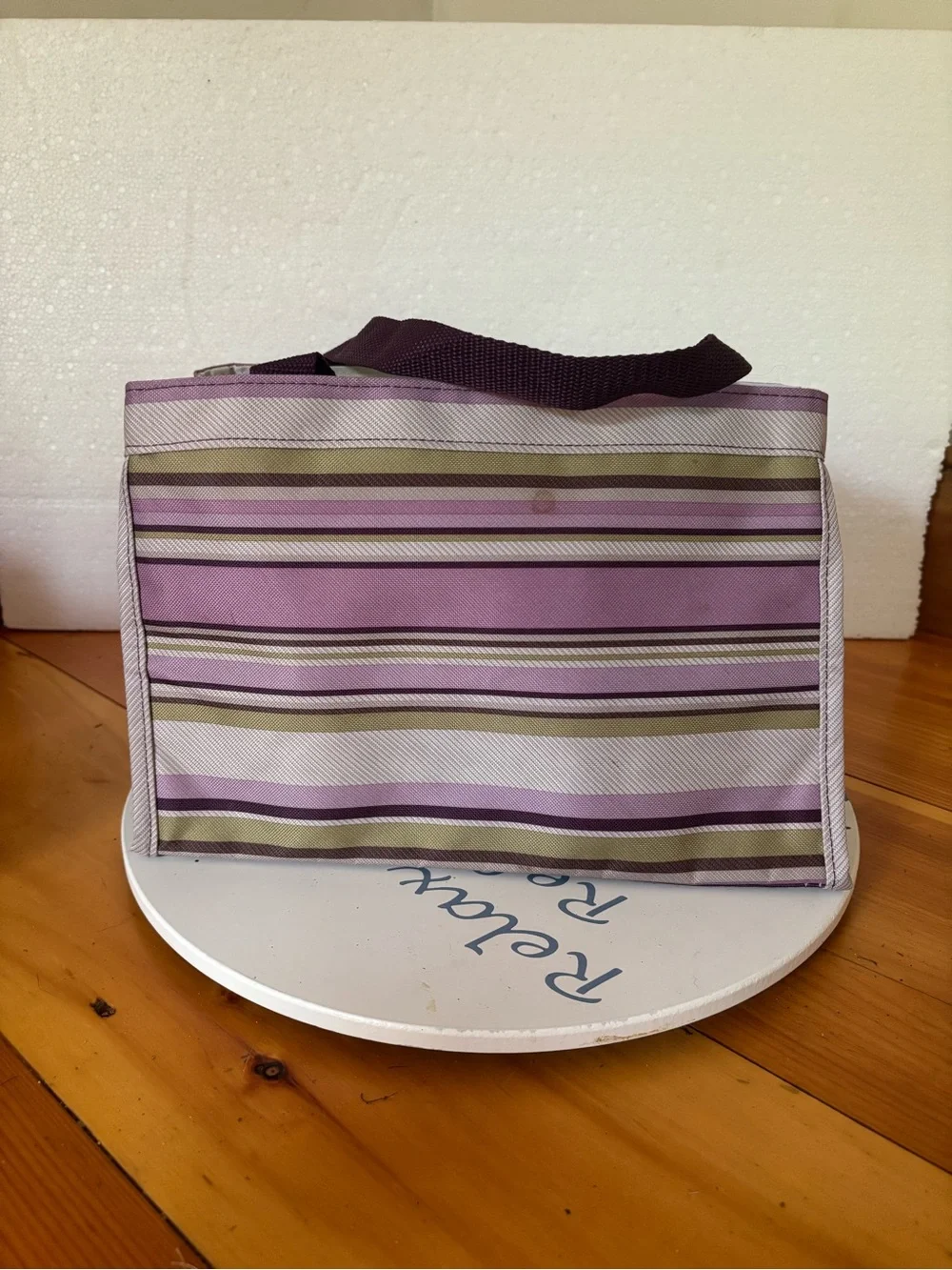 Thirty-One Small All In One Organizer Mini Utility Tote Purple Stripe